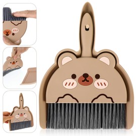 Ouligay Portable Hand Broom and Dustpan Set,Cute Mini Broom and Dustpan Set with Durable Brush,Lightweight Small Dust Pan and Broom Set for Desktop Cleaning Small Space Cleaning(Brown Bear)