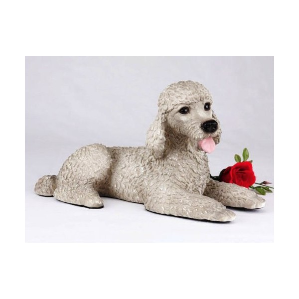 King Products Standard Poodle Gray Cremation Pet Urn for Secure Installation of Your Beloved pet's Ashes. Rose not Included.