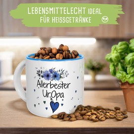 Tasse mit Spruch für den allerbesten Uropa - Geschenk für Uropa, Geburtstagsgeschenk, Familie | Hochwertige Keramik - Innen Hellblau, 400ml