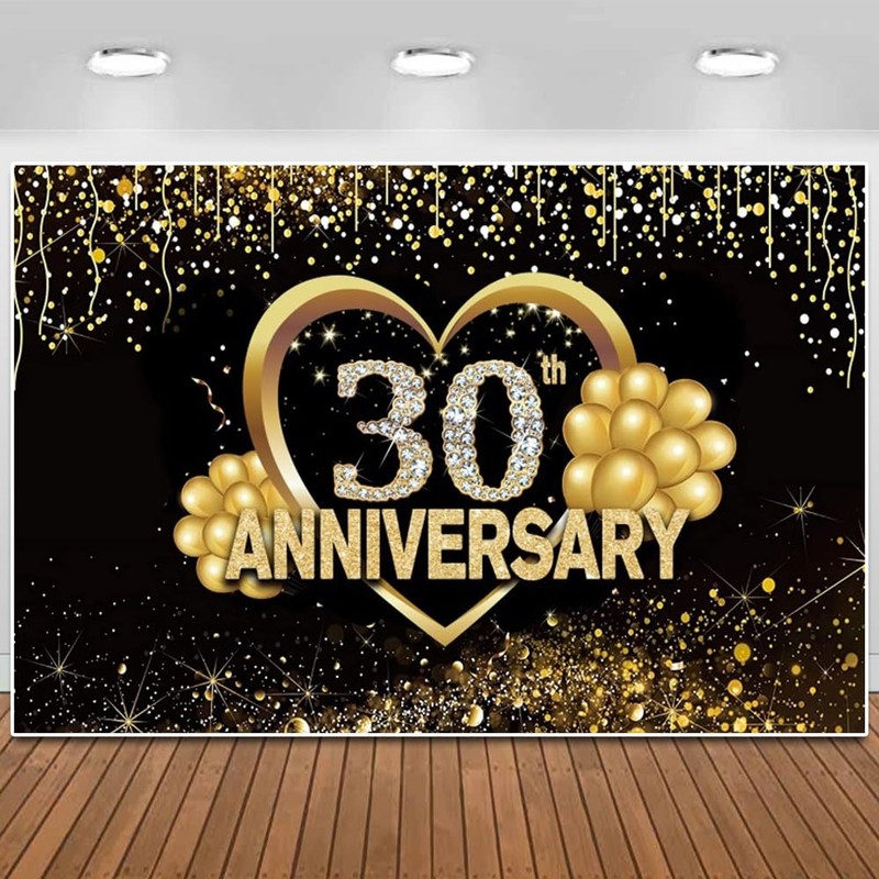 30th Anniversary Backdrop Wedding Anniversary Decorations Backdrop Black Gold 30th