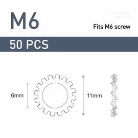 FOMGIIN Pack of 50 M6 Tooth Washer Lock Washers, 304 Stainless Steel External Toothing Serrated Washers, Tooth Washers Clamping Washers Spring Washers Size Assortment for Screw Attachment