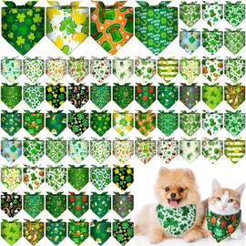 Reginary 72 Packs Valentine's Day Dog Bandanas Bulk St. Patrick's Day Dog Bandanas Pet Bandanas Scarf Bibs Triangle Dog Bibs Adjustable Dog Bandana for Pet Costume Accessories(Trefoil)