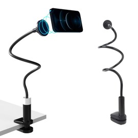 Cell Phone Holder, Gooseneck 2.4inch Universal Phone Stand, Goose Neck Phone Holder, Magnetic Flexible 360 Degree Metal Desktop Cell Phone Stand for iOS 15 14 13 12