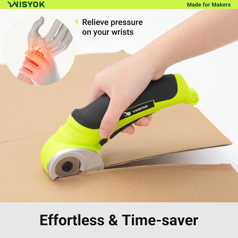 WISYOK Cordless Electric Scissors, 4.2V Rechargeable Cardboard Cutter with Safety