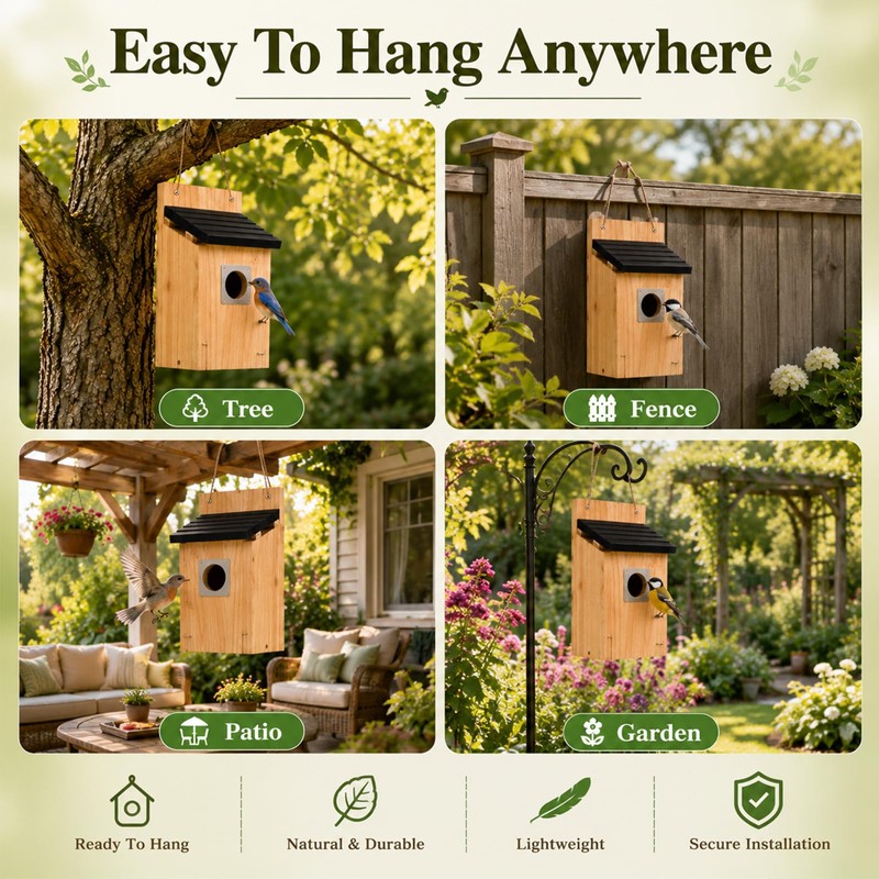 GPY Bluebird Houses for Outdoors Cedar Wooden Birdhouse with Predator