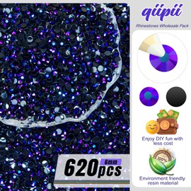 qiipii 620PCS 6mm Black Violet AB Resin Rhinestones for Crafting SS30 Flatback Jelly Stones Bulk Non-Hotfix Diamonds Gems Charms for Face Eyes Makeup Tumblers Bottles DIY Crafts Clothes Shoes Phones