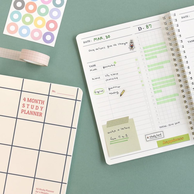 Monolike Checkers 4 Month Study Planner, Red Line - Academic