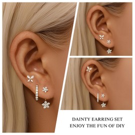 Lotus Karen Stud Hoop Earrings Set for Women - 3 Pairs Dainty Cartilage Earrings | 14K Gold Plated Small Hoops Earring Set for Pierced Ears for Mother's Day Graduation
