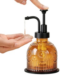 Tonxus Vintage Soap Dispenser with Black Stainless Steel Pump, Amber Glass Dish Soap Dispenser, Refillable 8Oz Lotion Dispenser for Bathroom and Kitchen Decor