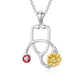 enjoylifecreative Stethoscope Chain with Sunflowers Birthstone Chain for Women 925 Sterling Silver Graduation Doctor Nurse Jewellery Gift for Nurses, Sterling Silver, Not known.
