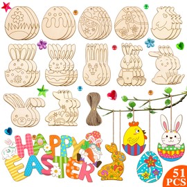 Jusialii Easter Eggs Painting, 51 Pieces Rabbit Chick Easter Eggs for Hanging, Easter Crafts Children, Easter Gifts Children, Ideal Easter Decoration for Outdoor, Eggs for Painting, Easter Decoration,