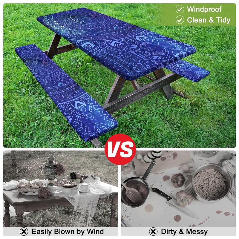 Picnic Table Cover with Bench Covers Camping Tablecloth with Storage