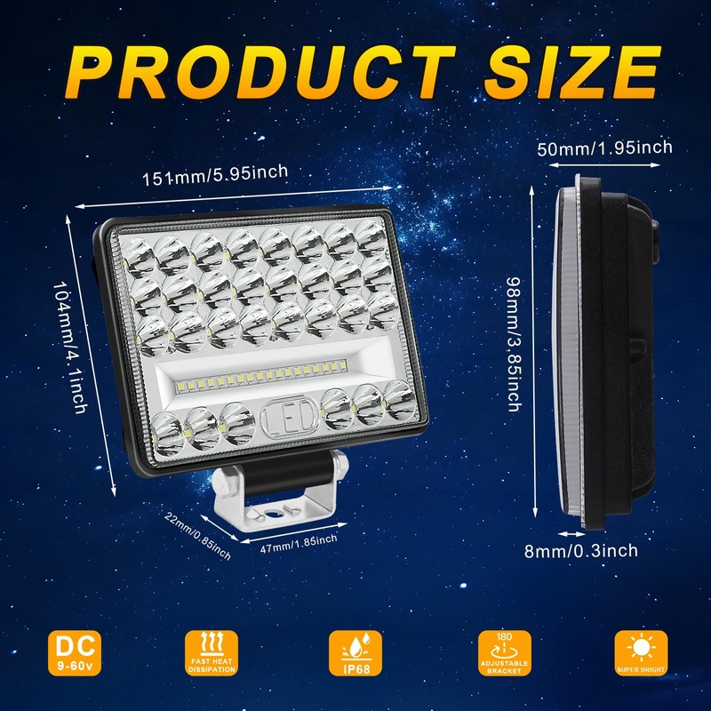 WELLIT LED Work Light 2 x 6 Inch 175 W