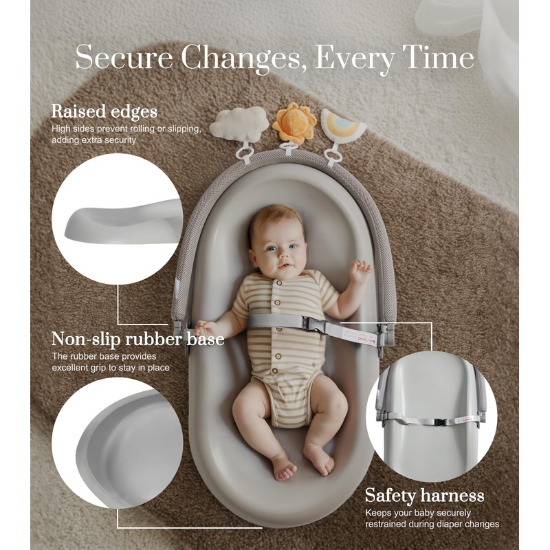 Wipe-Clean Baby Changing Pad, Waterproof Durable PU Pad, Soft &