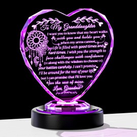 Crystal Granddaughter Gifts from Grandma Engraved Special Birthday Gifts for Granddaughter with Colorful Lights Base Glass Heart Ornament Presents for Granddaughter Christmas Graduation