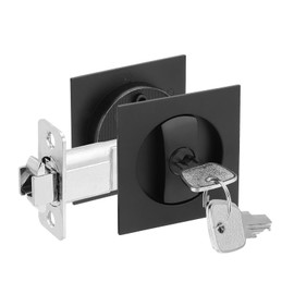 PATIKIL Recessed Door Lock with Keys, Square Pocket Door Lock Invisible 2 Sided Privacy Door Hardware for Bathroom Bedroom Barn Sliding Door for 1-3/8" to 2" Thickness Door, Matte Black