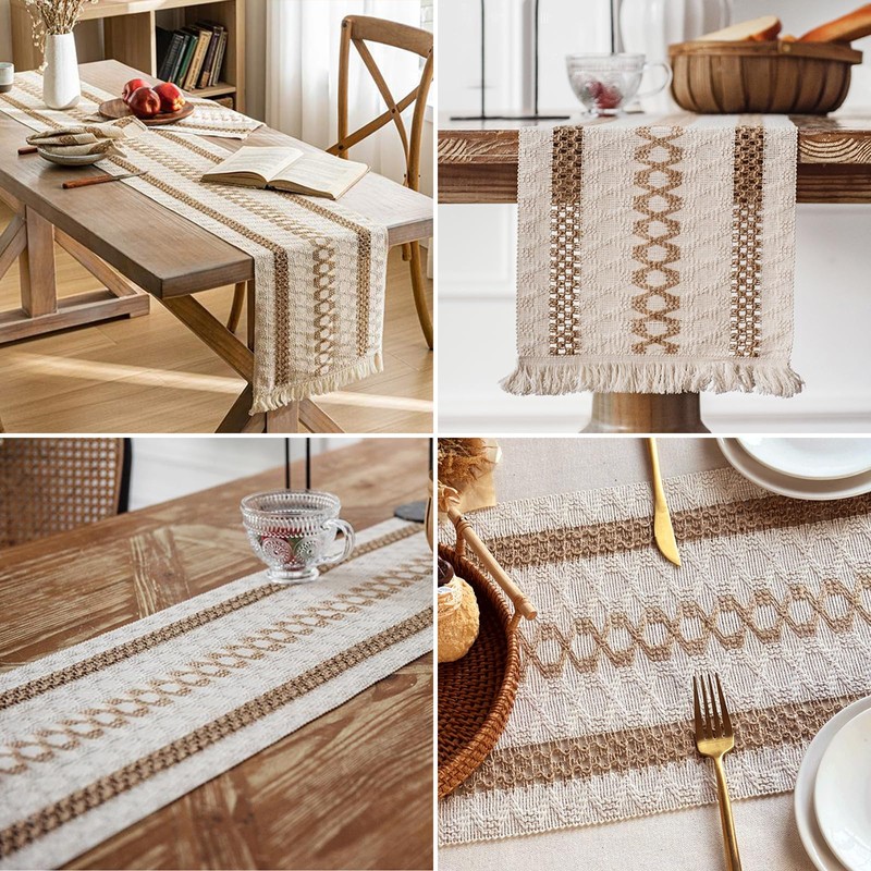 Table Runner, Natural Hessian Dining Table Runner Rustic Cotton Linen