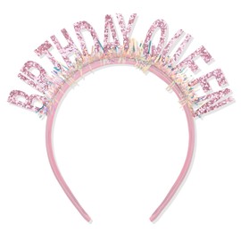 CIEHER Pink Birthday Queen Headband Birthday Crown for Women Girls Birthday Decorations