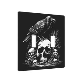 Gothic Light Switch Cover Skull & Raven Design 2 Gang Wall Plate Double Toggle