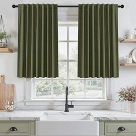 Short Blackout Curtains 52" W x 36" L, Olive Green 2 Panels Set