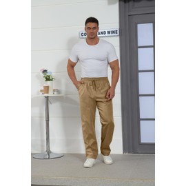 Mens Casual Jogger Pants Relaxed Fit Cargo Pants Drawstring Sweatpants Hiking Outdoor Twill Sport Pants Khaki M