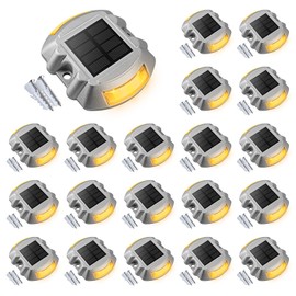 VOLISUN Solar Deck Lights Driveway Dock Lights, 20-Pack Led IP67 Waterproof Outdoor Warning Step Lights for Driveway Sidewalk Garden Pathway Yard(Warm White)