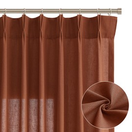 Terracotta Linen Curtains 84 Inches Long 2 Panels for Living Room Pinch Pleated Light Filtering Semi Sheer Window Curtains Boho Farmhouse Earthy Terra Cotta Rust Clay Autumn Room Decor Drapes 52x84