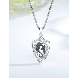 INFUSEU Norse Runes Viking Gifts Dragon Necklace for Women Men Shield Protection Jewelry Sterling Silver Pendant Talisman Amulet Stainless Steel Chain 20 Inch
