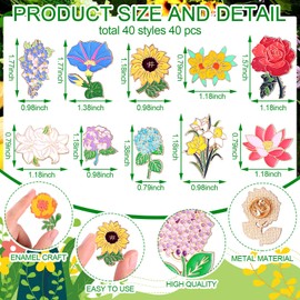 Giegxin 40 Pcs Flower Enamel Pins for Backpacks Floral Lapel Pins Cute Rose Spring Sunflower Tulip Lily Hydrangeas Gnome Brooch for Women Gifts