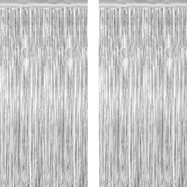 2 Pack Tinsel Backdrop, 3.28 FT x 7.05 FT Birthday Party Decorations, Silver Party Streamer Fringe Curtains Foil Backdrop, Metallic Silver Photo Props Party Supplies Party Decor