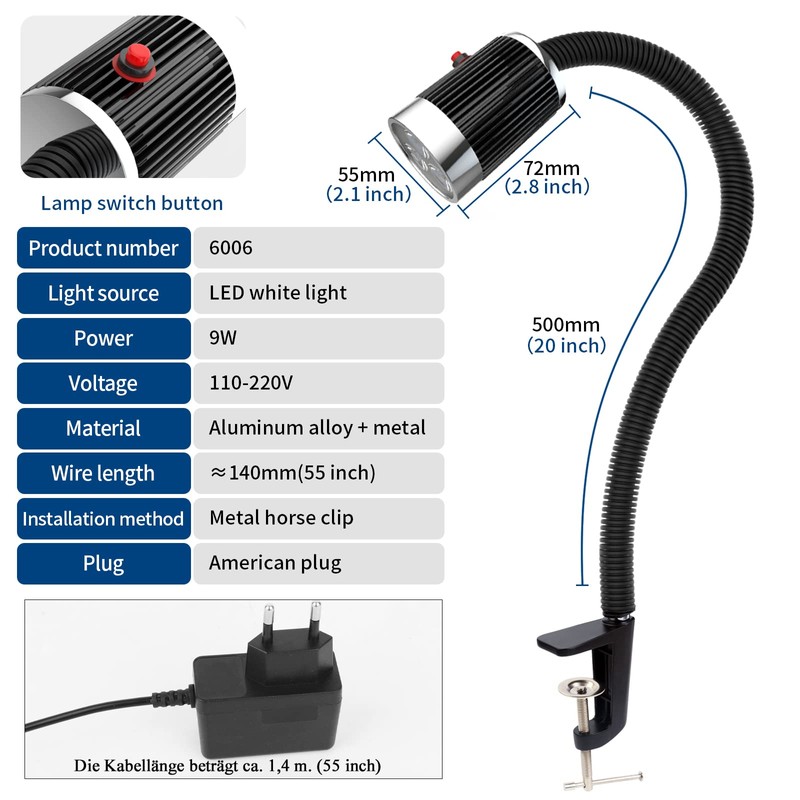 C-Type Clamp Flexible Gooseneck Light 900 Lumen LED Work Light
