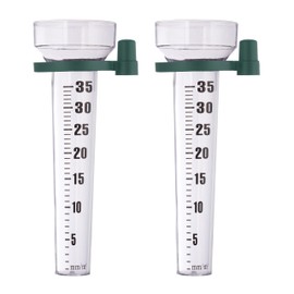 Relaxdays Rain Gauge Set of 2 with Bracket, Rain Gauge Garden, Scale 35 mm/m², Plastic, Transparent/Green