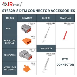 JRready ST6329-8 Deutsch DTM Gray 8 Pin Connector(4 Set), Waterproof Electrical Wire Connectors with Size 20 Stamped Contacts and Seal Plugs for Truck, Motorcycle, Off-Road Vehicles, Marine
