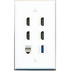 4 HDMI Phone USB-3 Flat/Solid Wall Plate [White]