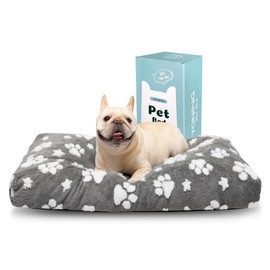 Yaning Dog Beds for Small Medium Dogs, Cute Thick Dog Bed for Crate Kennel, Fluffy Pet Bed with Removable Washable Cover and Anti-Slip Bottom, 30"x 20", Grey Paw
