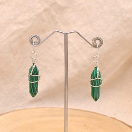 Joseph Brothers Created Malachite Wire Wrapped Point Crystal Earrings for Women Reiki Energy Healing