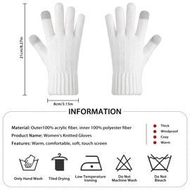 Kotashion Touch Screen Ladies Winter Thermal Mittens Gloves Pluff Warm Knitted Women Anti Slip Bouble Layer Cuffs for Indoor and Outdoor Activities