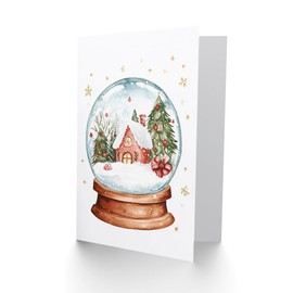 Artery8 Winter Cabin Decorated Trees Snow Globe Blank For Him Or Her Art Xmas Festive Christmas Card