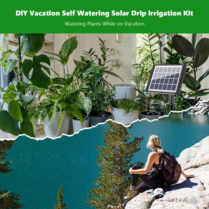 HEKIWAY 49FT Solar Drip Irrigation System, Auto Watering Kit for