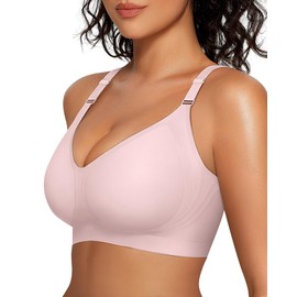 OEAK Womens Seamless Bras Comfortable Bra No Underwire Full Support Bralette Push Up Plus Size V Neck Sleeping Tshirt Bras L Pink