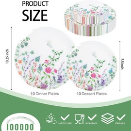 I00000 20Pcs Green Plastic Plates,Spring Party Decorations,Butterfly Floral Plastic Dinnerware Set Include 10Pcs Dinner and 10 Pcs Dessert Plates for Mother's Day Dinner Party Supplies