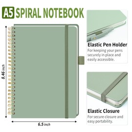 YOXMJDB Lined Spiral Notebook, Small A5 College Ruled Notebook with Pen Holder, 140 Pages Hardcover Notebook Journal for Women, To Do List Notebook for Work, Bible, and Meeting (A5, Green, No Pen)