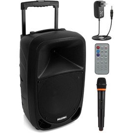 Pyle PSBT105A - 1000W Portable Bluetooth PA Speaker, 10'' Subwoofer, UHF Wireless Mic, MP3/USB/SD, Rechargeable Battery, LED Battery Indicator Lights, Black