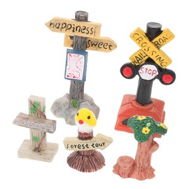 WHAMVOX 5pcs Fairy Garden Accessories Miniature Resin Figurines with Sign Posts for Creative Micro Landscapes for Desk Decor Personalizing Home Spaces