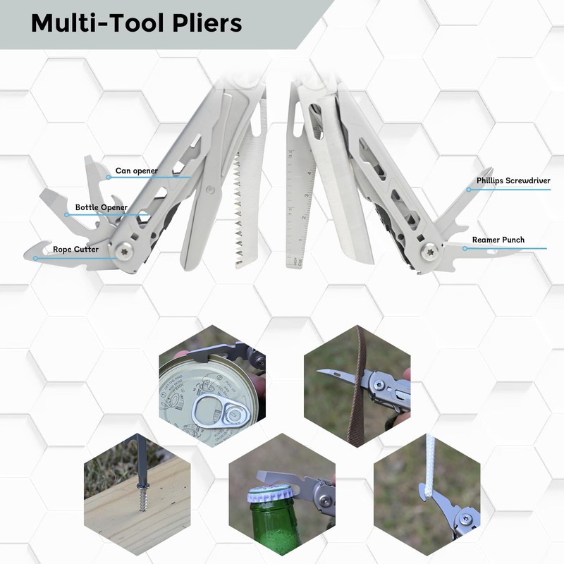 Multitool with Pocket Knife, 25-in-1 Stainless Steel Pliers and Screwdriver,