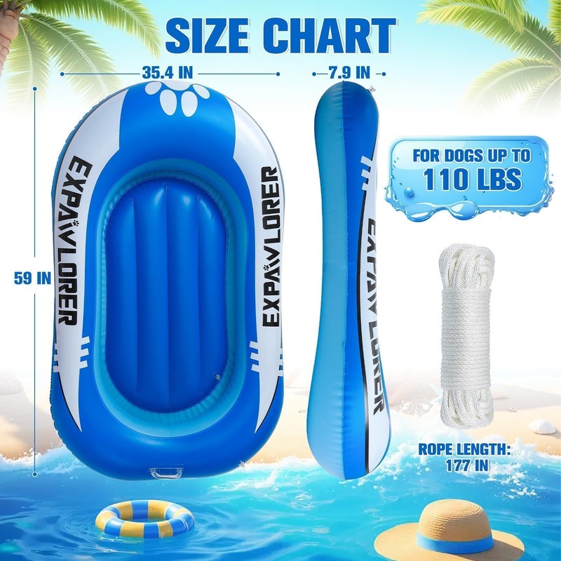 EXPAWLORER Inflatable Dog Pool Float Raft with Handle & Rope