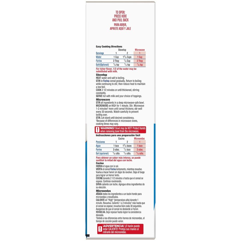 Malt-O-Meal Farina Original Breakfast Cereal, Quick Cooking, 18 oz Box