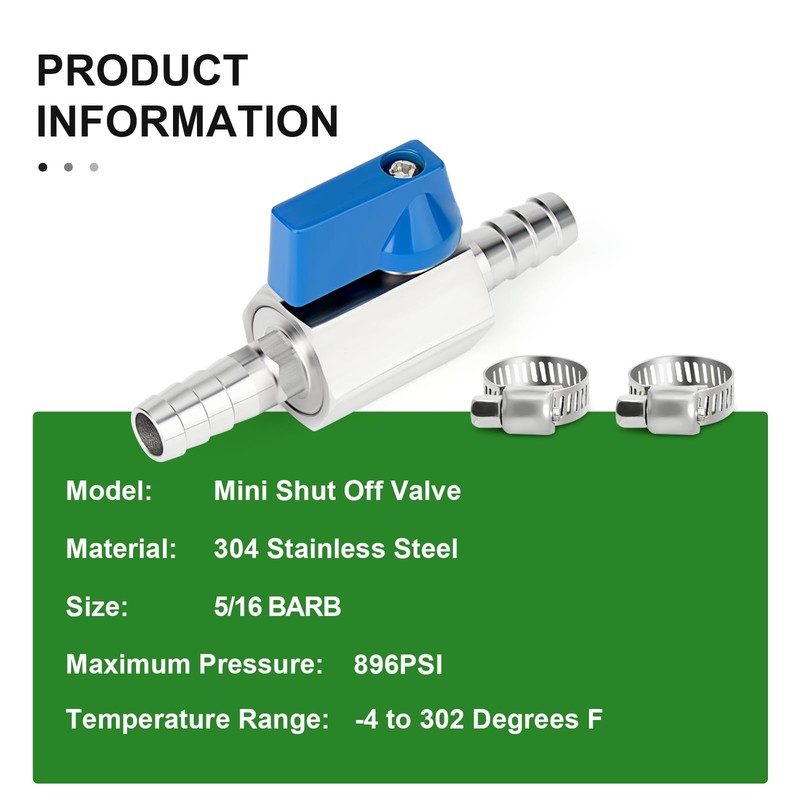TAISHER 1PCS 304 Stainless Steel 5/16" Mini Ball Valve Shut