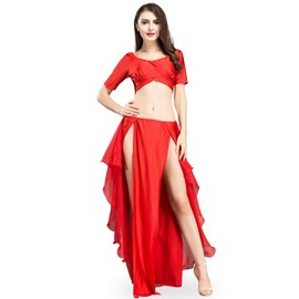 ROYAL SMEELA Belly Dance Costume Set for Women Chiffon Belly Dancing Skirts and Tops Dance Dresses Bellydance Outfit One Size