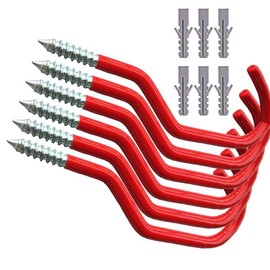 Coocnh Bike Hooks Heavy Duty Bicycle Storage Hooks Set Screw-in Utility Storage Hangers Shed Garage Garden Hook Plastic Coated Wall Mounted/Ceiling for Mountain/Road Bikes Red Pack of 6